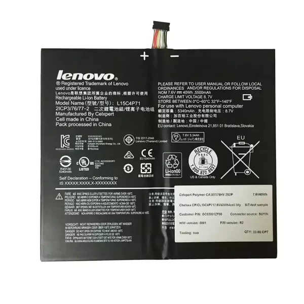 Batterie d'origine pour ordinateur portable LENOVO L15C4P71,L15L4P71