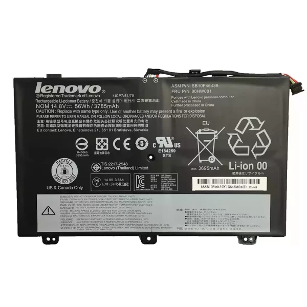 Batterie d'origine pour ordinateur portable LENOVO 00HW001,SB10F46439