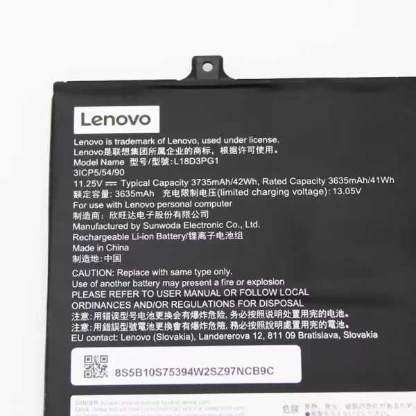 Batterie d'origine pour ordinateur portable LENOVO L18D3PG1 – Image 3