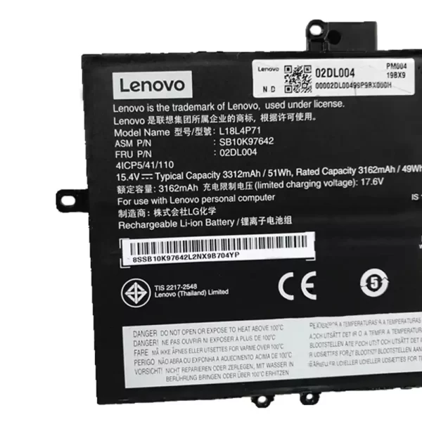 Batterie d'origine pour ordinateur portable LENOVO L18L4P71 02DL004 SB10K976442 – Image 3