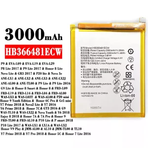 Batterie HB366481ECW pour HUAWEI P9 / P8 Lite 2017 / P9 Lite 2017 / Honor 8 Lite / Honor 7C /Enjoy 8 2018 / Honor 7A / 7A Pro / Honor 9 / Honor 6C Pro / Honor 5C / Honor 7 Lite 2016 / GT3 2016 / G9 / P20 mini