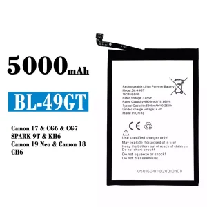 Batterie BL-49GT pour Tecno Camon 17 1 CG6 / CG7 / SPARK 9T / KH6 / Camon 19 Neo / Camon 18 /CH6