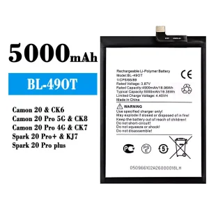 Batterie BL-49OT pour Tecno Camon 20 / Camon 20 Pro 5G / Camon 20 Pro 4G / Spark 20 Pro+ / Spark 20 Pro plus