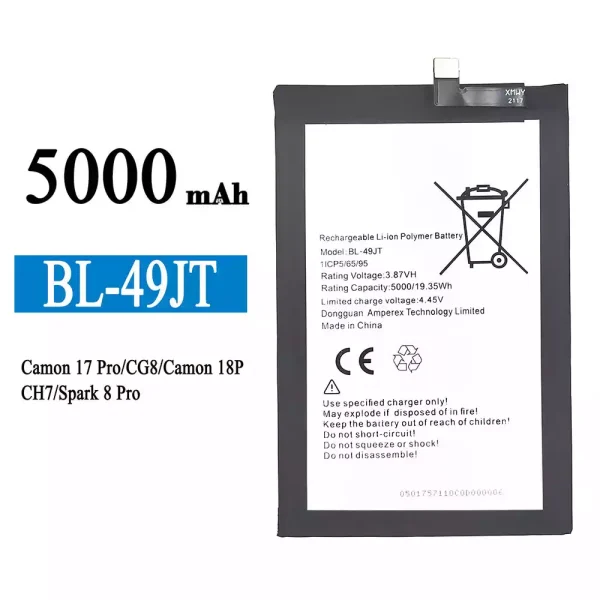 Batterie BL-49JT pour Tecno Camon 17 Pro / Camon 18P / Spark 8 Pro ...