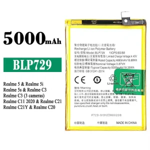 Batterie BLP729 pour OPPO Realme 5 / Realme 5i / Realme 5s / Realme C3 / Realme C3 (3 cameras) / Realme C11 2020 / Realme C21 / Realme C21Y / Realme C20