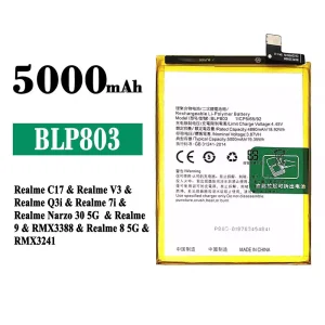 Batterie BLP803 pour OPPO Realme C17 / Realme V3 / Realme Q3i / Realme 7i / Realme Narzo 30 5G / Realme 9 / Realme 8 5G