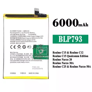 Batterie BLP793 pour OPPO Realme C15 / Realme C12 / Realme C25 / Realme Narzo 20 / Realme Narzo 30A / Realme Narzo 50A