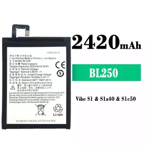 Batterie BL250 pour Lenovo Vibe S1/Sla40/Slc50