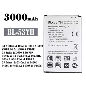 Batterie BL-53YH pour LG G3 / G3 Stylus / G3 Dual-LTE / G3 LTE-A / G3 Prime